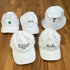 Bride White baseball and bucket hats (5 total)